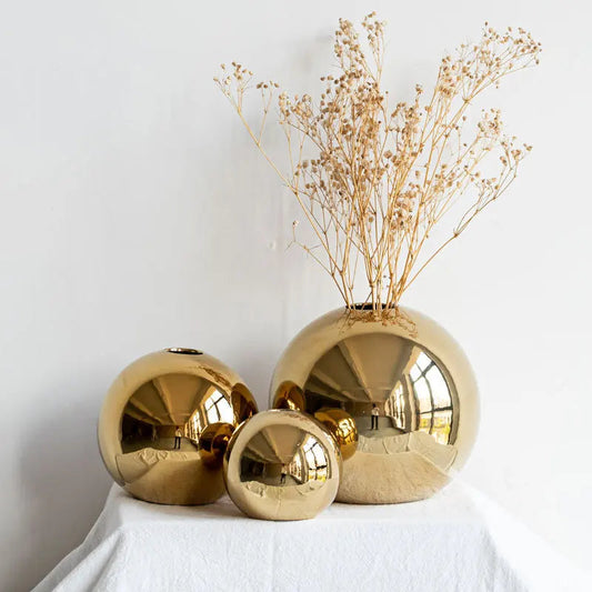 Golden Plated Ceramic Ball Vase