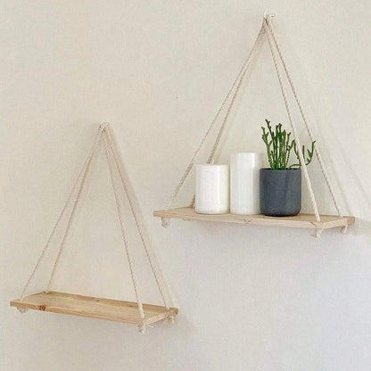 Wooden Swing Shelf with Hemp Rope