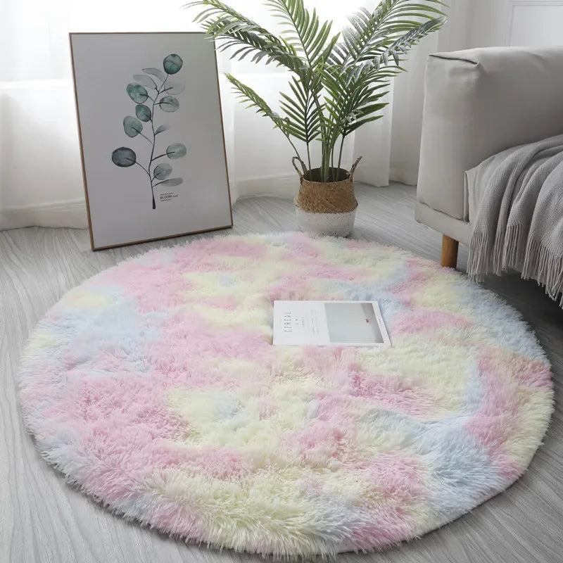 Scandinavian Tie-dye Silk Wool Round Carpet Comfortable Home Decor