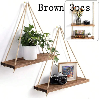 Wooden Swing Shelf with Hemp Rope