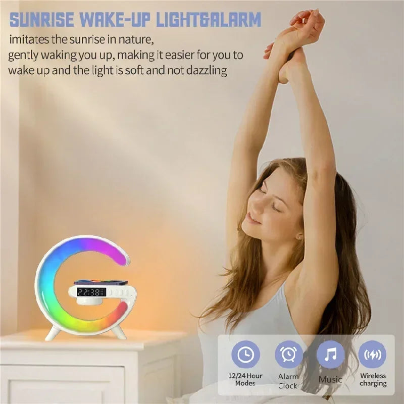 RGB Night Light Bluetooth Speaker Wireless Charger Alarm Clock Pad