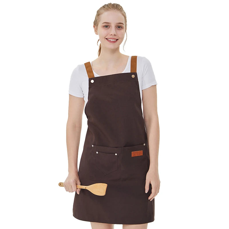 Water Repellent Unisex Kitchen Apron with Pockets for Work