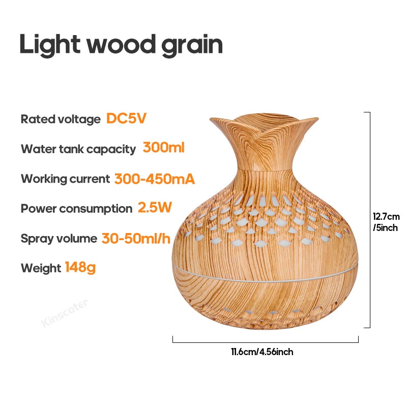 Wood Grain USB Humidifier 300ml Aroma Diffuser