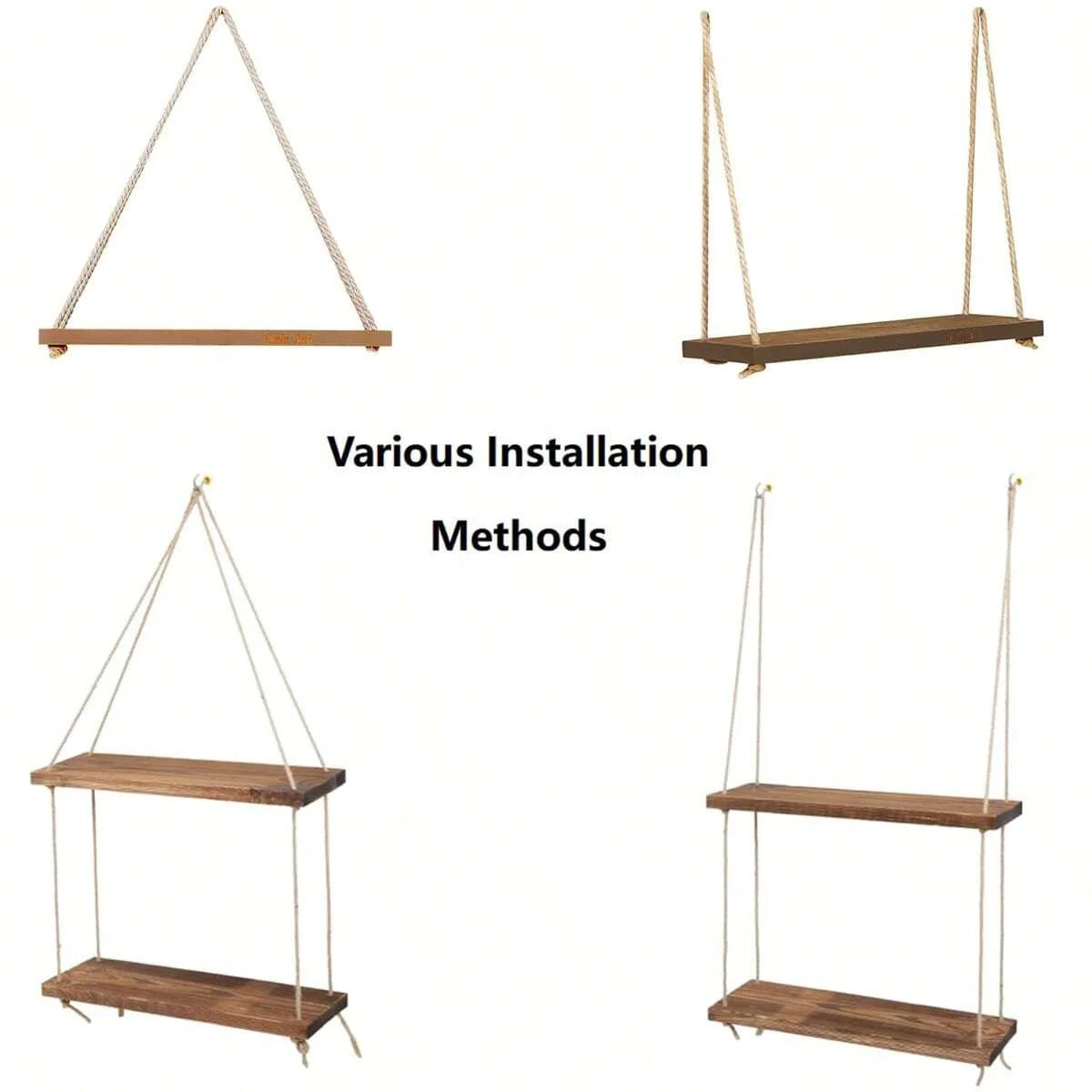 Wooden Swing Shelf with Hemp Rope