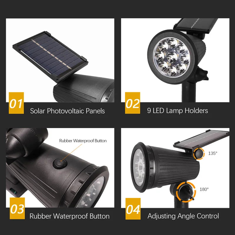 9 LEDs Solar Spotlights