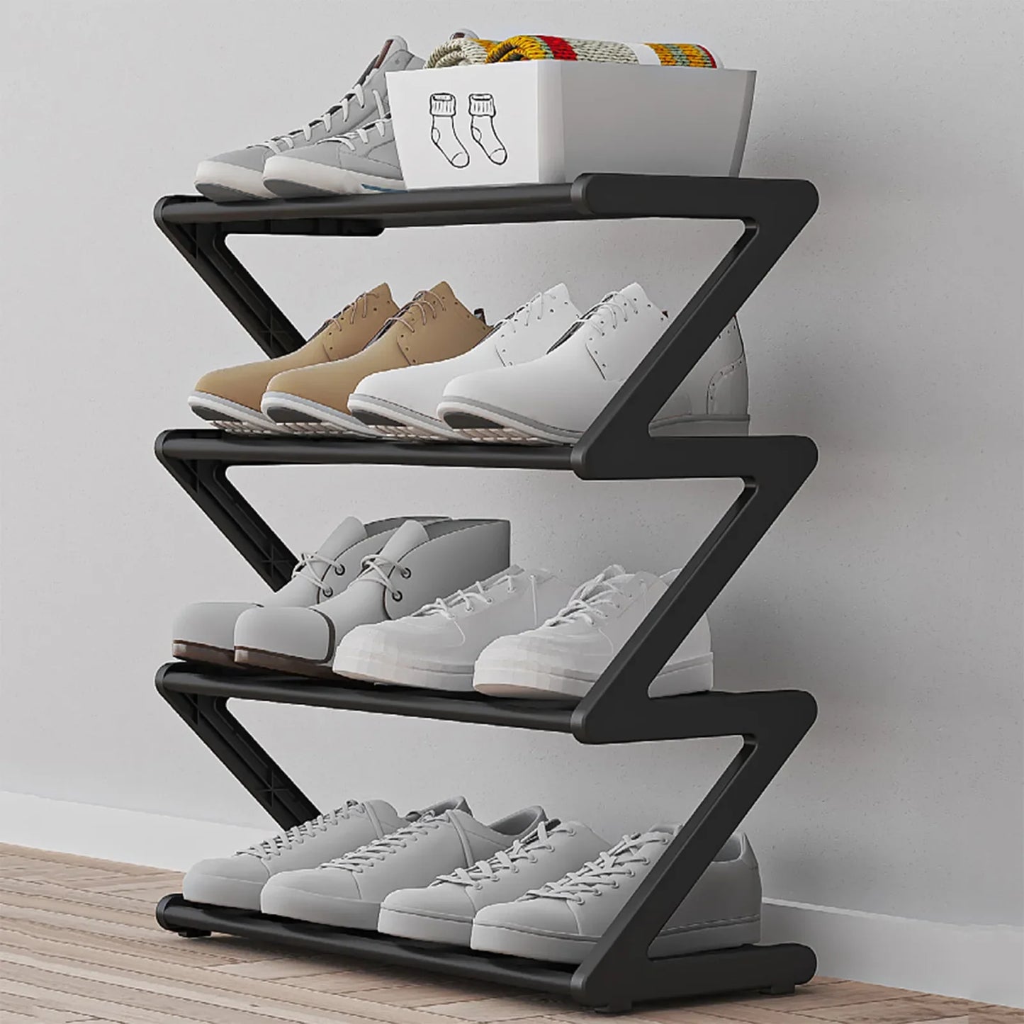 7-Shaped Fabric Shoe Rack Multi-Layer Dust-Proof Storage Cabinet