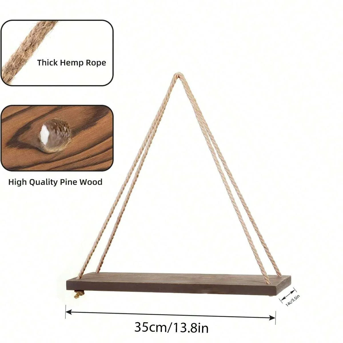 Wooden Swing Shelf with Hemp Rope