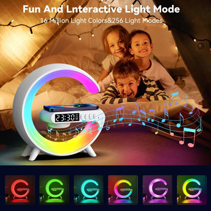 RGB Night Light Bluetooth Speaker Wireless Charger Alarm Clock Pad